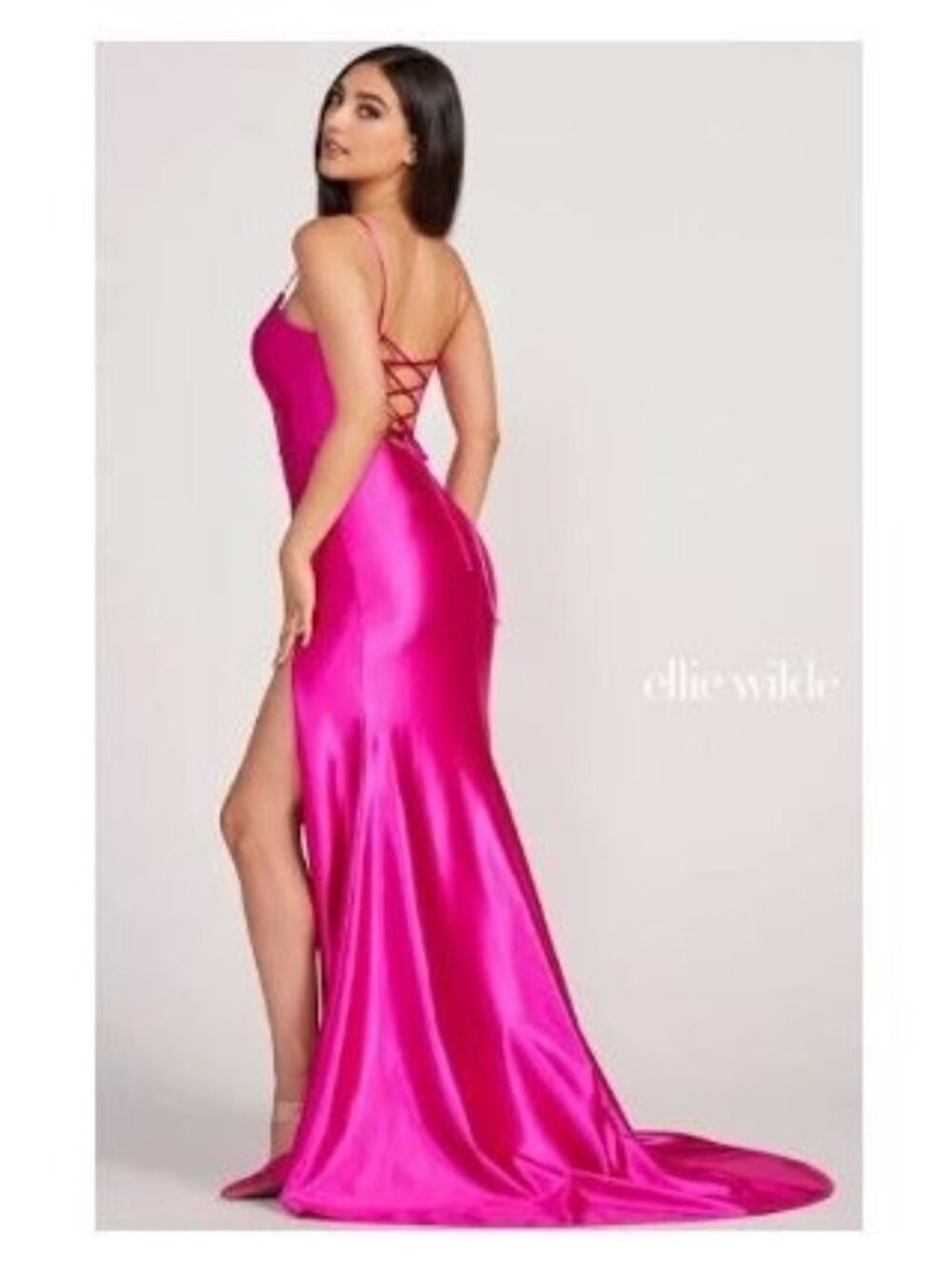 NWT Ellie Wilde Mon Cheri Sunflower Yellow Satin Long Prom Dress Size 16 1751 - Picture 15 of 16